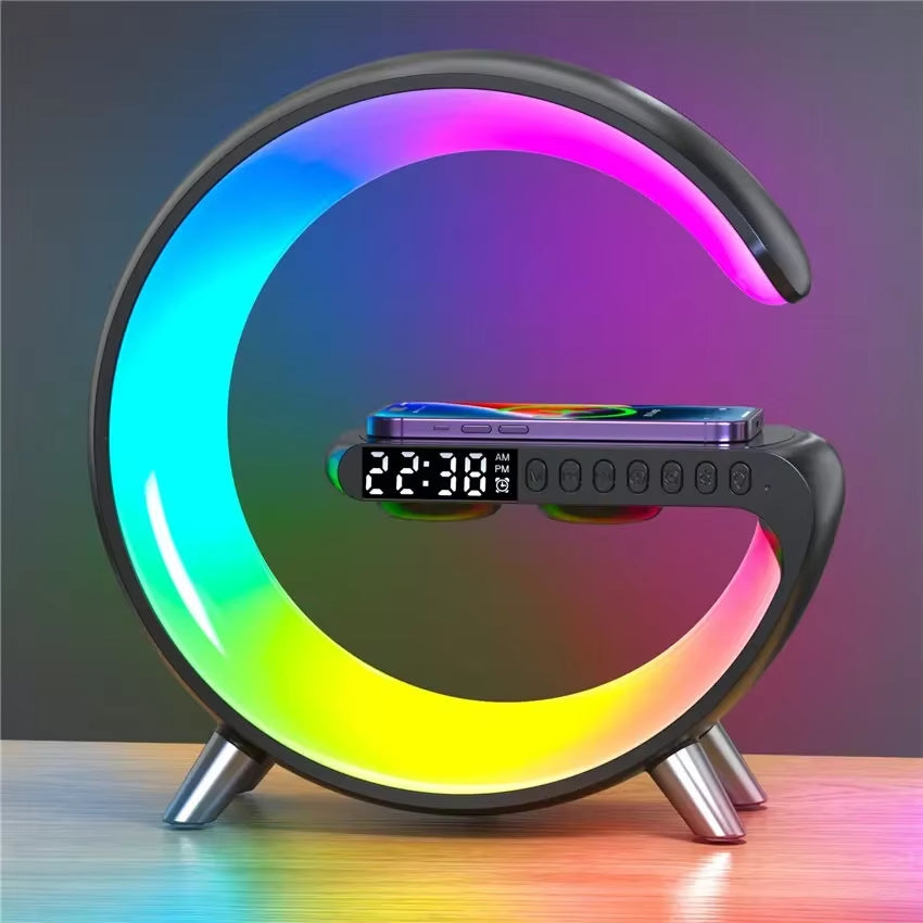 BIG G Multifunctional Bluetooth Speaker with RGB Night Light and Fast Wireless Charging Stand for iPhone, Samsung, and Xiaomi